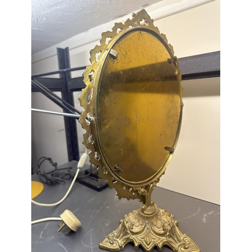 887 - Vintage Heavy Brass Table Mirror