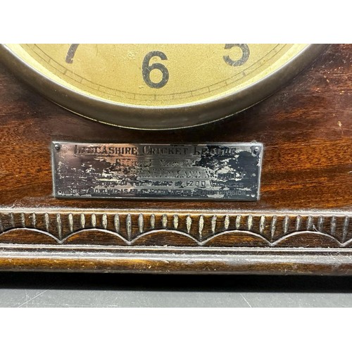 1D - Cricket Interest: Fontenoy F.40 8 Day Clock Clock 1935 . Silver Plaque on the front relating to Lanc... 