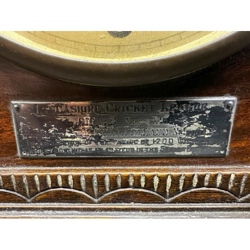 1D - Cricket Interest: Fontenoy F.40 8 Day Clock Clock 1935 . Silver Plaque on the front relating to Lanc... 