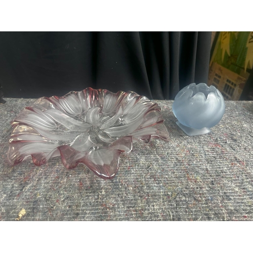 928 - Deco Bagley Glass Vase & another Glass Dish