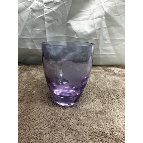 933 - Vintage Caithness Violet Glass Owl Vase