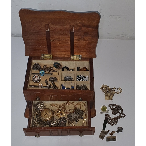 42 - Wooden Jewellery box containing various jewellery from house clearance - Unsorted