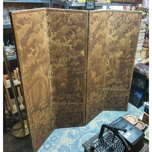 48 - Antique four panel folding room screen / divider