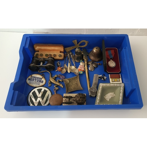 51 - Tray containing a selection of various smalls from house clearance Including War Medal, Opera Glasse... 