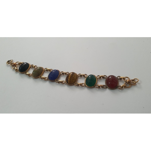 65 - Vintage scarab 12k gold filled gemstone bracelet