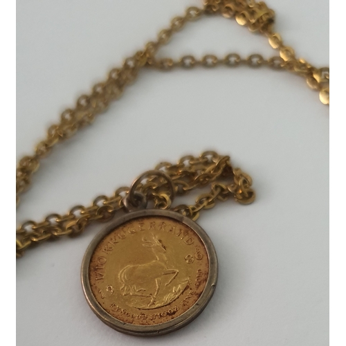 66 - 1/10 Oz South African Krugerrand mounted on necklace