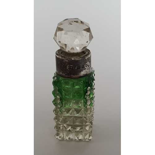 73 - Uranium Glass silver collared scent bottle