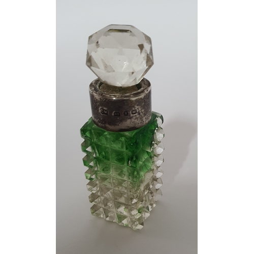 73 - Uranium Glass silver collared scent bottle