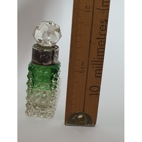 73 - Uranium Glass silver collared scent bottle