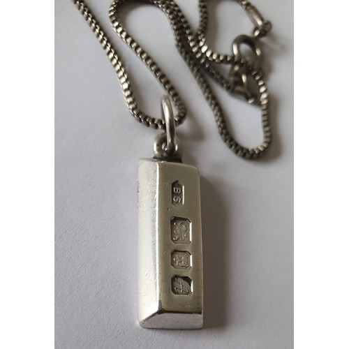 71 - Vintage silver ingot pendant on chain