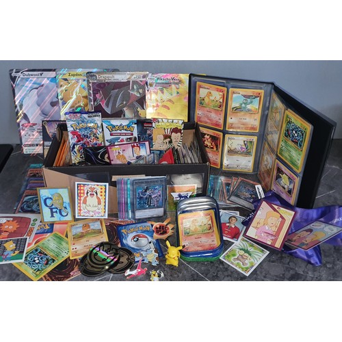 78 - Box of loose trading cards + Album - including sport, Pokemon, Yu-gi-oh, Disney lorcana & more, incl... 