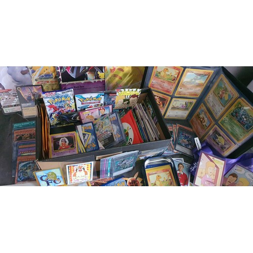 78 - Box of loose trading cards + Album - including sport, Pokemon, Yu-gi-oh, Disney lorcana & more, incl... 