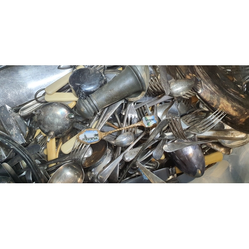 144 - A large crate containing a big quantity of old and vintage cutlery etc. Inc Hallmarked Silver, Epns,... 