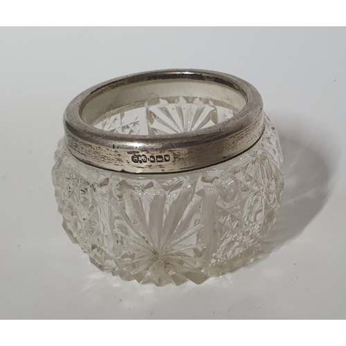 146 - Silver collared glass salt cellar pot