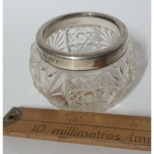 146 - Silver collared glass salt cellar pot