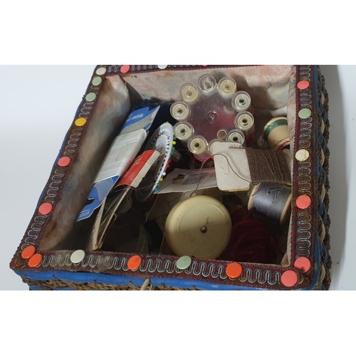 124 - Mid-century sewing basket with contents