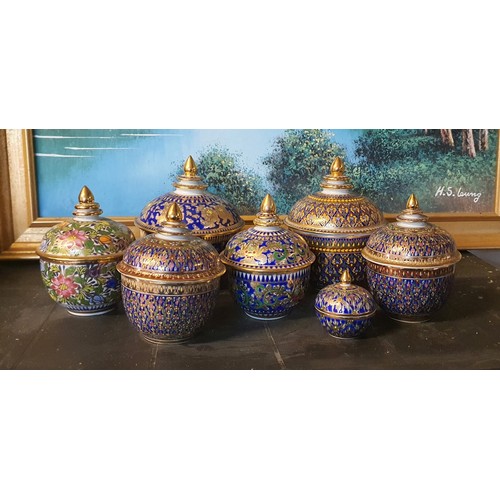 88 - Selection of Thai handpainted Benjaron Pots