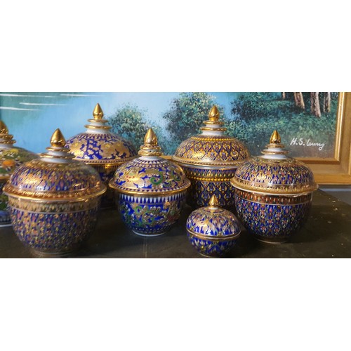 88 - Selection of Thai handpainted Benjaron Pots