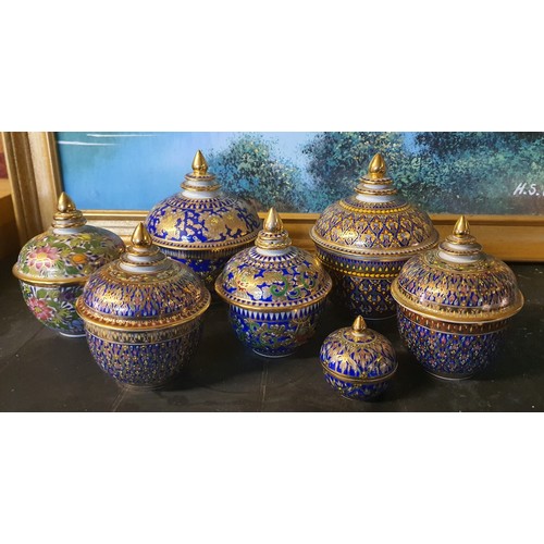 88 - Selection of Thai handpainted Benjaron Pots