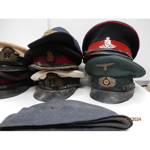 969 - Collection of Second World War Visor Caps and Head Dress to include Intelligence Corp Visor Cap, Weh... 