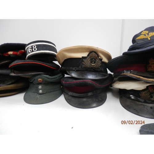 969 - Collection of Second World War Visor Caps and Head Dress to include Intelligence Corp Visor Cap, Weh... 