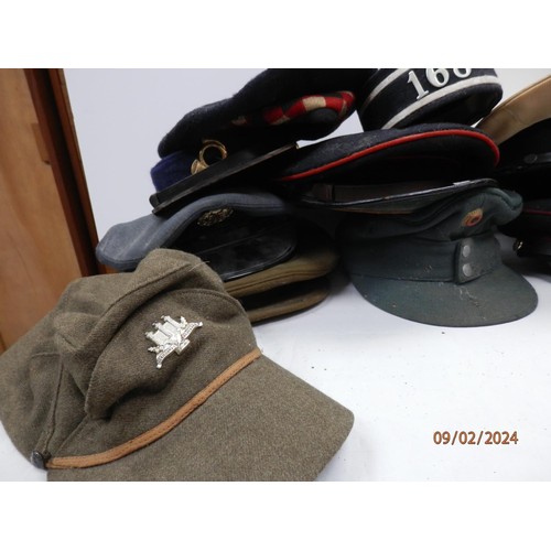 969 - Collection of Second World War Visor Caps and Head Dress to include Intelligence Corp Visor Cap, Weh... 