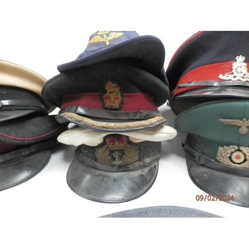 969 - Collection of Second World War Visor Caps and Head Dress to include Intelligence Corp Visor Cap, Weh... 