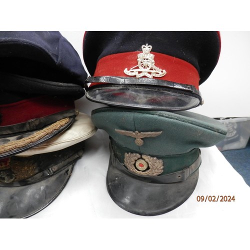 969 - Collection of Second World War Visor Caps and Head Dress to include Intelligence Corp Visor Cap, Weh... 