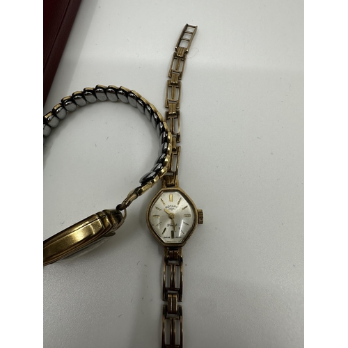 212 - 9ct Gold Ladies Rotary Wrist Watch (11g) and a Gold Filled Ladies Watch