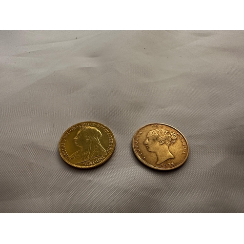 22 - 1876 Young Victoria Shield Back Half Sovereign Coin and an 1897 Half Sovereign Coin