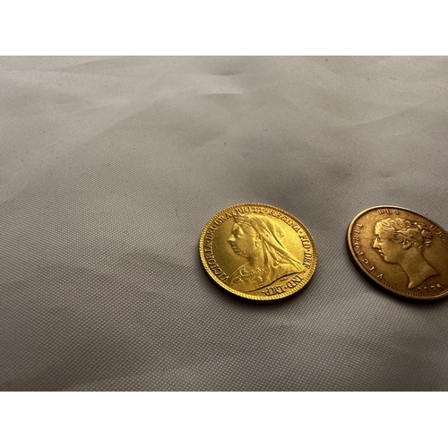 22 - 1876 Young Victoria Shield Back Half Sovereign Coin and an 1897 Half Sovereign Coin