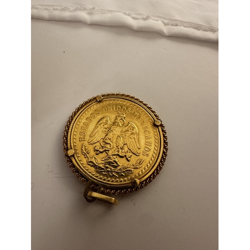 23 - 1946 50 Peso Gold Coin in a Yellow Gold Mount (Coin & Mount 54g) coin is 41.67g of .900 Gold