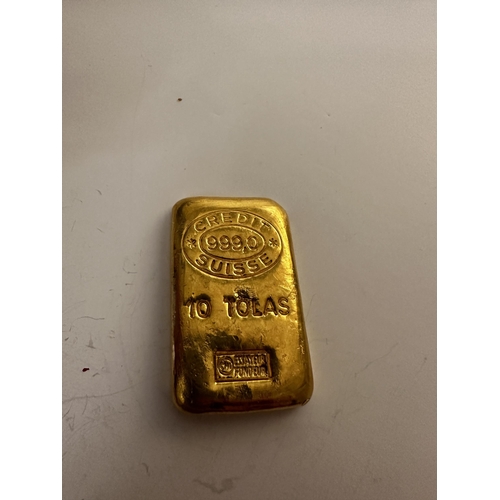 24 - 10 Tola Credit Suisse Cast Gold Bullion Bar (.999 Gold) 116.63g