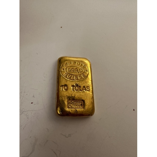 24 - 10 Tola Credit Suisse Cast Gold Bullion Bar (.999 Gold) 116.63g