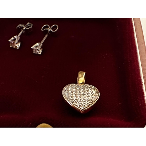 6 - 0.25 ct Diamond 18ct Yellow Gold Heart Shaped Pendant and a Pair of 18ct White Gold and Diamond Earr... 