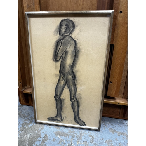 500 - Framed Charcoal Study of a Nude Man 47cm x 72cm