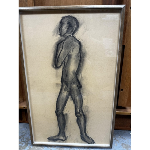 500 - Framed Charcoal Study of a Nude Man 47cm x 72cm