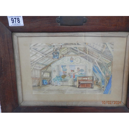 978 - First World War Prisoner of War Watercolor Painting. Signed to the Bottom Left. Oak Framed with Bras... 