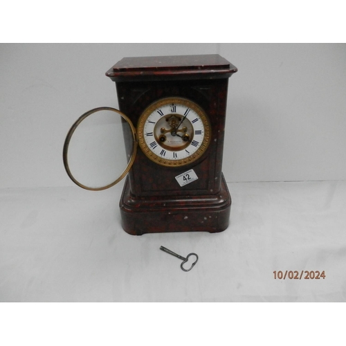 1042 - 19th Century French Rogue Marble Mantle Clock by A Mesnar of Bordeaux 32cm x 20cm