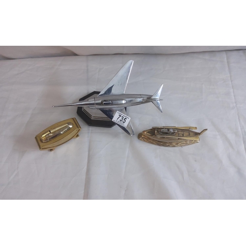 735 - Vintage Plane Form Lighter plus two other table lighters