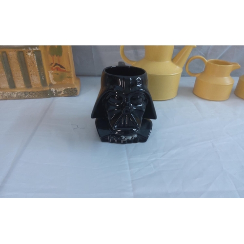 742 - Collection of ceramics and glass bottles  to include Darth Vader Ceramic Mug Applause 1995 New  Star... 