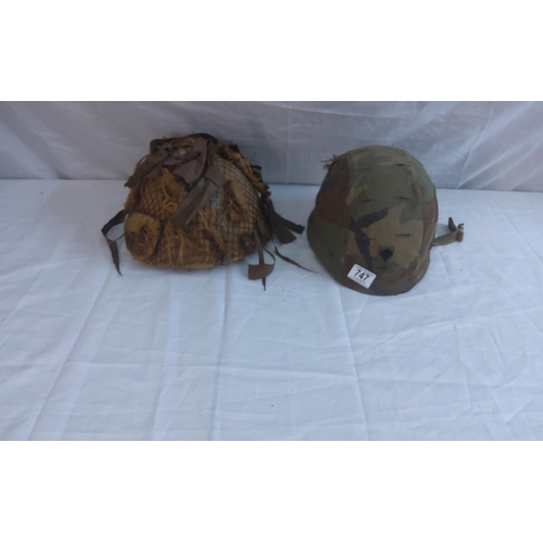 747 - Vietnam Era M1 Steel Helmet with US Woodland Covert and Rank Slide to Centre & a British Army WW2 Mk... 