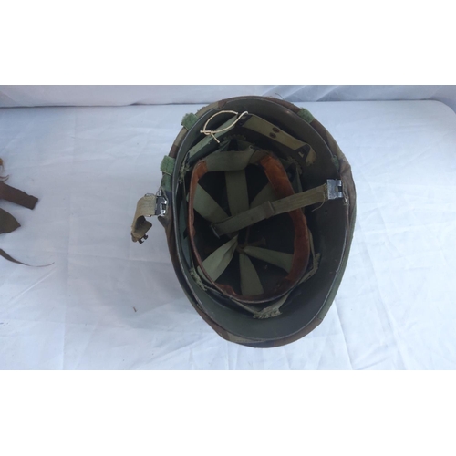 747 - Vietnam Era M1 Steel Helmet with US Woodland Covert and Rank Slide to Centre & a British Army WW2 Mk... 