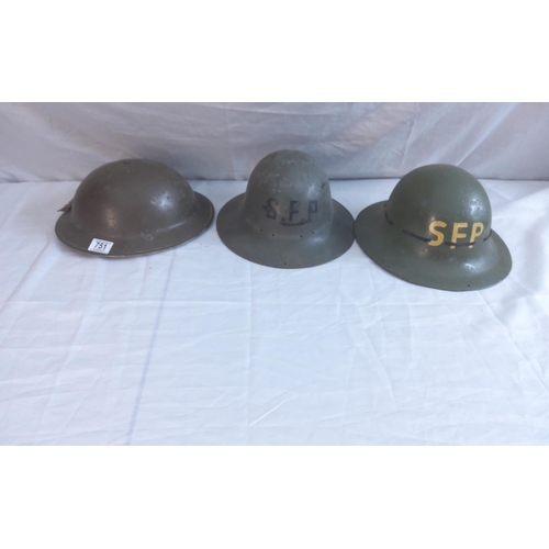 751 - British Mkii Brodie Helmet, plus two Street Fire Party Helmets