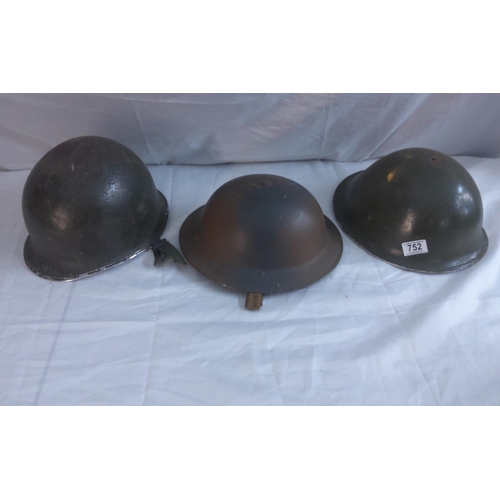 752 - Second World War Mkiii Helmet, M1 Helmet and another Second World War Helmet