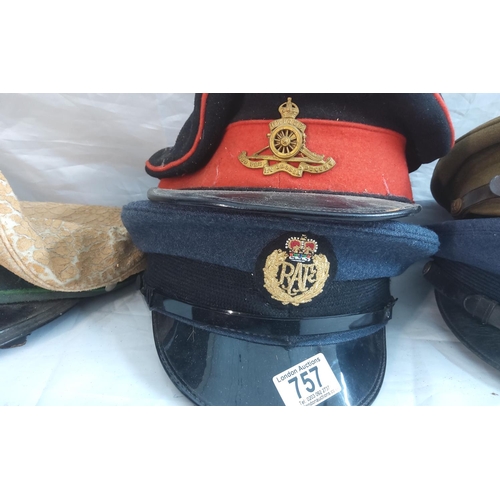 757 - Collection of Various Military Hats & Berets to include Wermacht Visor Cap, RAF Visor Cap, Royal Nav... 