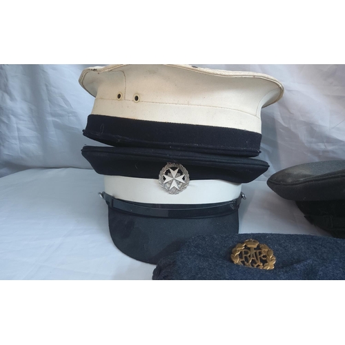 757 - Collection of Various Military Hats & Berets to include Wermacht Visor Cap, RAF Visor Cap, Royal Nav... 