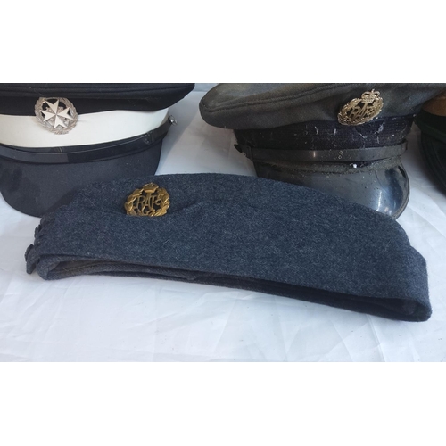 757 - Collection of Various Military Hats & Berets to include Wermacht Visor Cap, RAF Visor Cap, Royal Nav... 