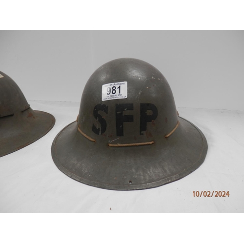 981 - Pair of Civil Defence Supplementary Fire Party Helmets