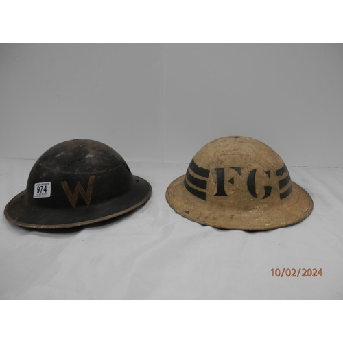 974 - Civil Defence Air Raid Warden Helmet and a Fire Guard Helmet